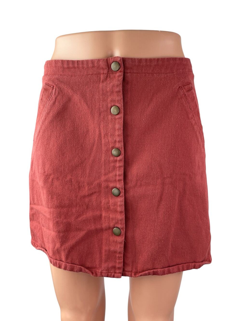 Mi Ami Women's Orange High Rise Button Snap Front Mini Flare A-Line Skirt Sz S
